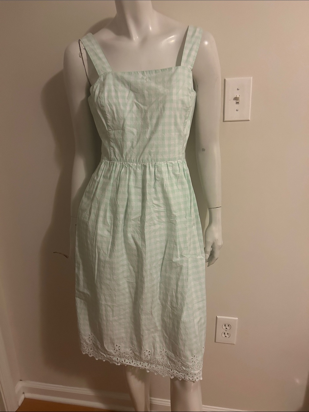 Draper James Mint Gingham Midi Dress with Eyelet Hem